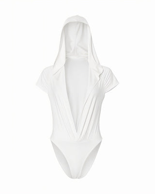 NESHA Hooded Plunge V-Neck Bodysuit