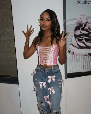 FIONA Ribbon Washed Ripped Denim Jeans-Meeba &amp; Mae