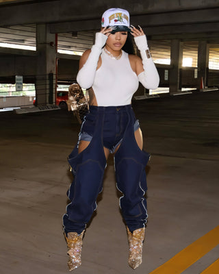 NAMI Distressed Denim Chaps Pants-Meeba &amp; Mae