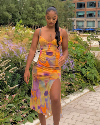 HANNAH V-neck Mid-length Slit Midi Dress-Meeba &amp; Mae