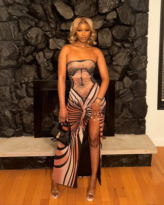 TALIA 3D Printed Tube-top Maxi Dress-Meeba &amp; Mae