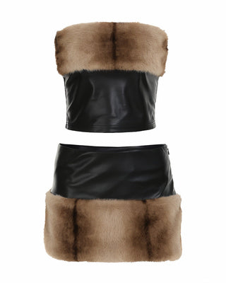 FOXIE Faux Fur Trim Top & Skirt Set-Meeba &amp; Mae