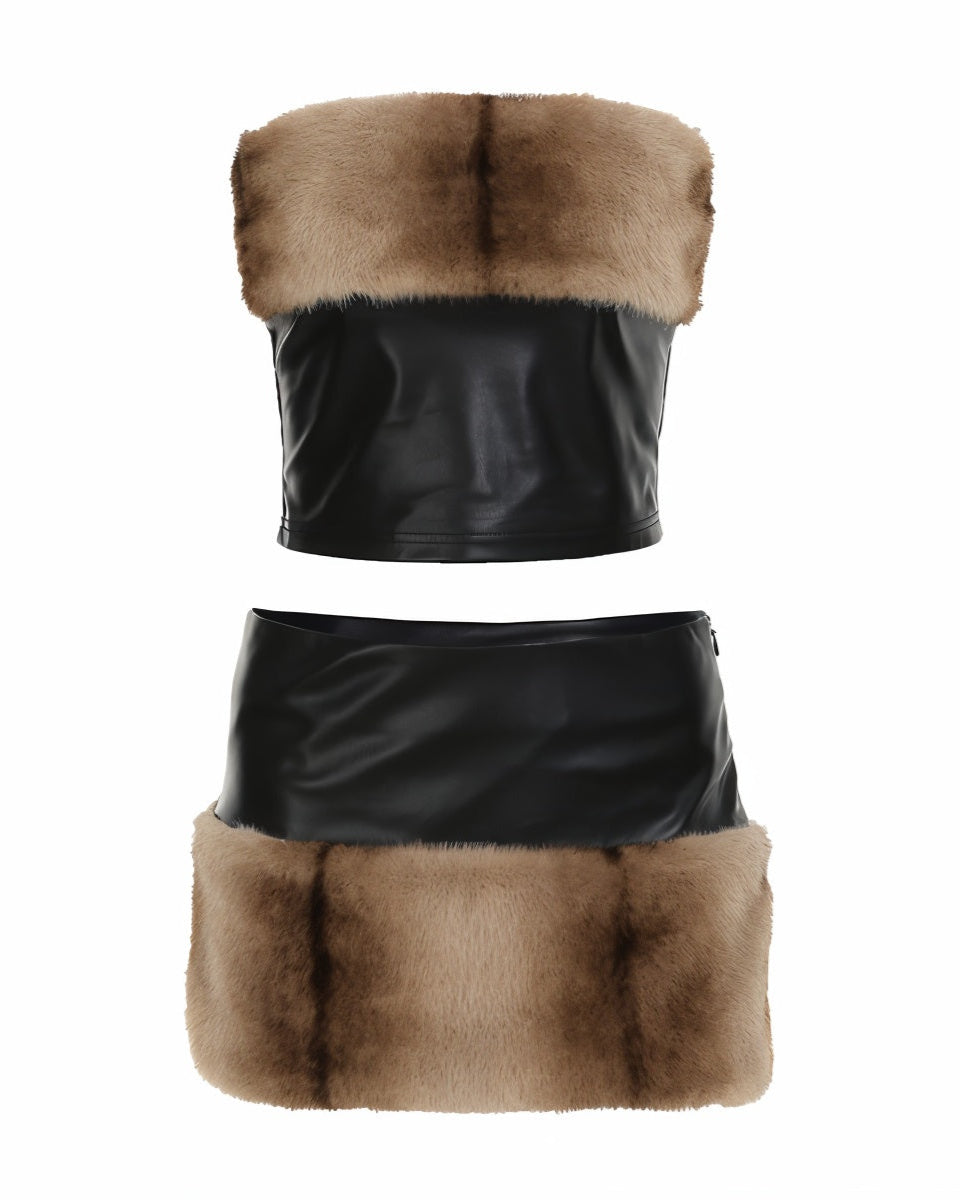 FOXIE Faux Fur Trim Top & Skirt Set-Meeba &amp; Mae