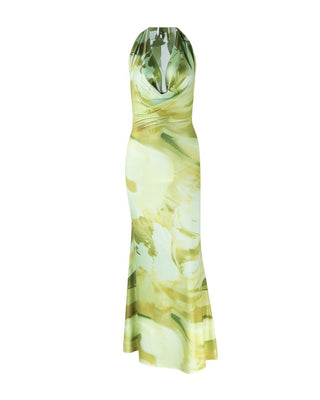 NUVIA Abstract Print Halter Maxi Dress-Meeba &amp; Mae
