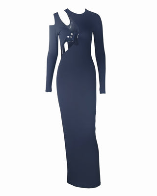 ELARA Long Sleeve Round Neck Slim Maxi Dress-Meeba &amp; Mae