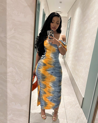 AVIVA Oblique Style Printed Maxi Dress-Meeba &amp; Mae