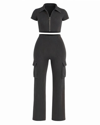 ALAYNA Pinstripe Crop Top & Cargo Pants Set-Meeba &amp; Mae