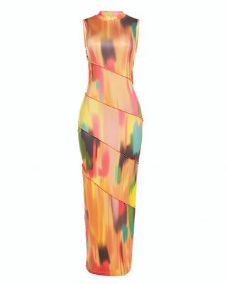 FATIMA Temperament Print Slim Maxi Dress-Meeba &amp; Mae