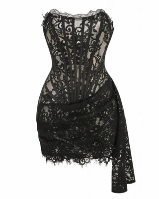 DARLENE Strapless Lace Corset Mini Dress-Meeba &amp; Mae
