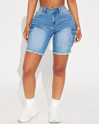 JAMELLA Stretch Denim Bermuda Cargo Shorts-Meeba &amp; Mae