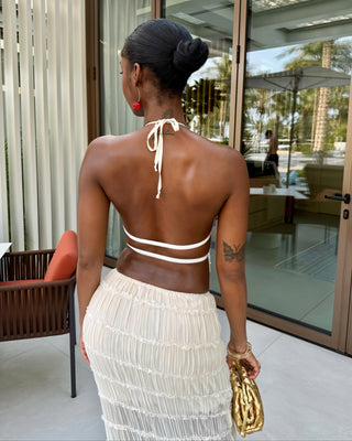 CHRISTINE Sheer Ruched Halter Top and Maxi Skirt Set-Meeba &amp; Mae