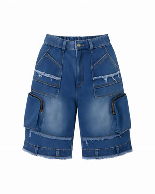 SALOME Distressed Cargo Denim Shorts-Meeba &amp; Mae