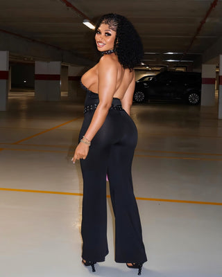 ALESSIA Eyelet Lace-Up Halter Jumpsuit-Meeba &amp; Mae