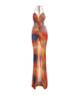 AURORA Halter Neck Backless Lace-up Maxi Dress-Meeba &amp; Mae