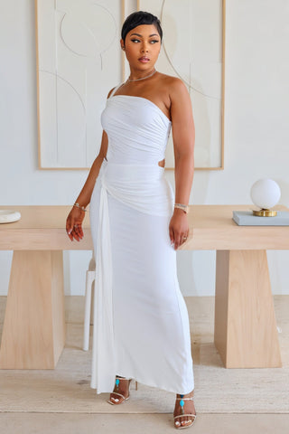 CARMEN Asymmetric Ruched Cutout Maxi Dress-Meeba &amp; Mae