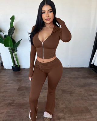 RAINY Zip-Up Hoodie and Flare Pants Set-Meeba &amp; Mae