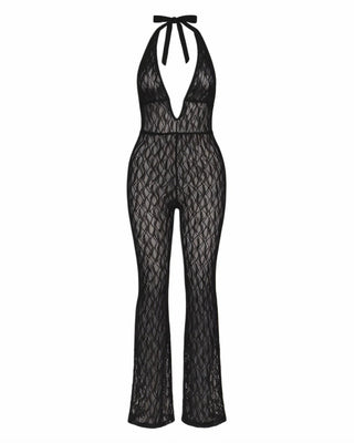 LORRAINE Sheer Lace Halter Jumpsuit-Meeba &amp; Mae