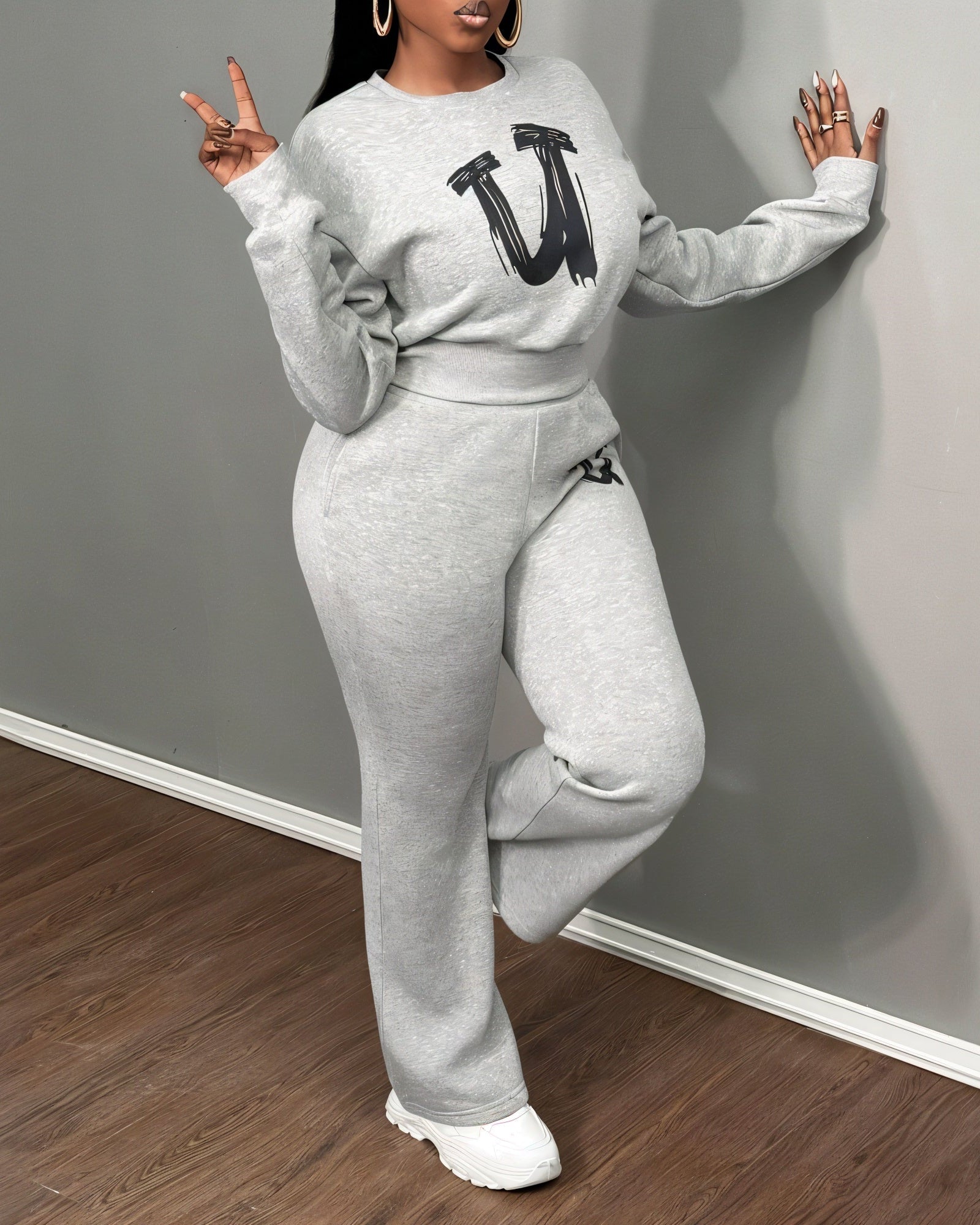 STARLA Graphic Letter Print Loungewear Set-Meeba &amp; Mae