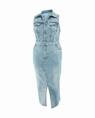 JILLIAN Wash Fitted Denim Dress-Meeba &amp; Mae