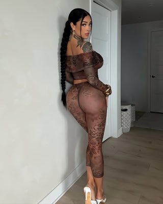 NELLIE Leopard Print Off-Shoulder Crop Top & Capri Leggings Set-Meeba &amp; Mae