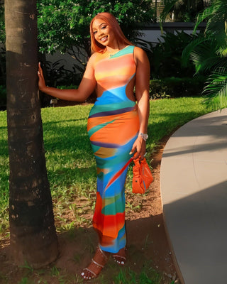 MAREN Abstract Print Backless Maxi Dress-Meeba &amp; Mae