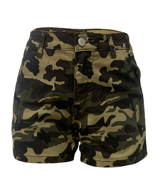 NELLA Camo Print High-Waist Denim Shorts-Meeba &amp; Mae