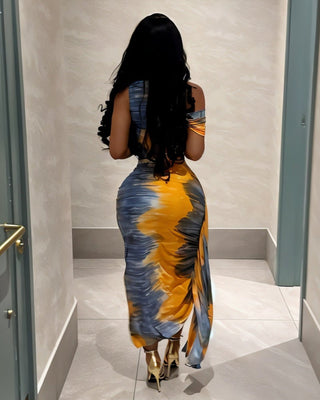 AVIVA Oblique Style Printed Maxi Dress-Meeba &amp; Mae