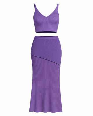 VESPERA Ribbed Knit Crop Top & Pleated Maxi Skirt Set-Meeba &amp; Mae