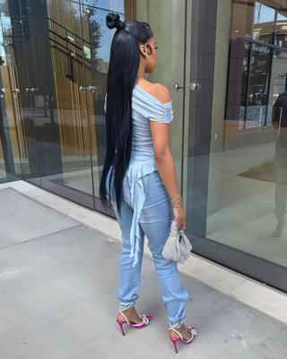 FIORELLA One-Shoulder Asymmetrical Ruffled Mesh Top-Meeba &amp; Mae