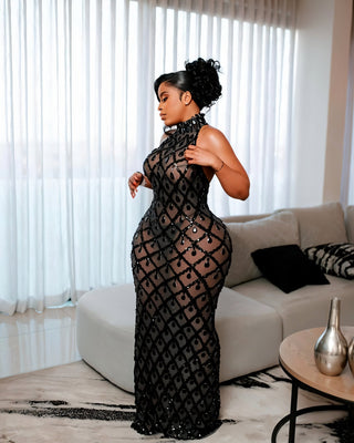 HOPE High Neck Tear Drop Rhinestone Maxi Dress-Meeba &amp; Mae