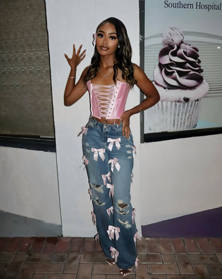 FIONA Ribbon Washed Ripped Denim Jeans-Meeba &amp; Mae