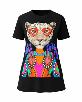 VIENNE Graphic Cheetah Pop Art Mini Shirt Dress-Meeba &amp; Mae