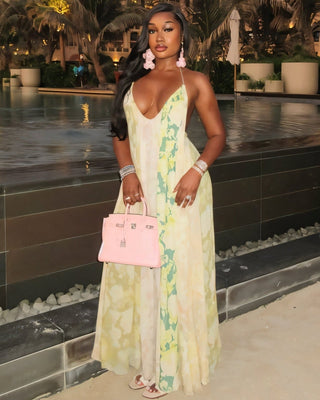 CONNIE Floral Print Halter Maxi Dress-Meeba &amp; Mae