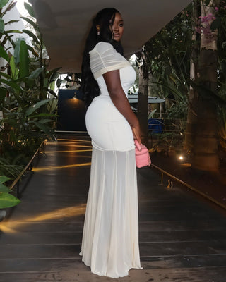 CALYRA Off-Shoulder Layered Mesh Maxi Dress-Meeba &amp; Mae