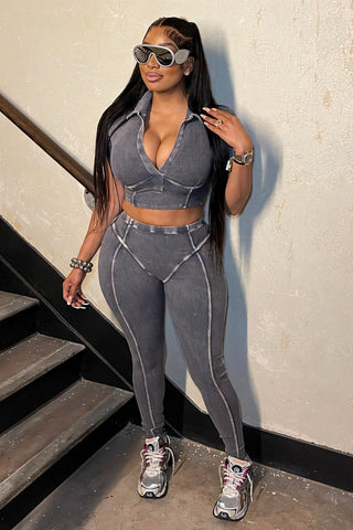 ALLIE Ribbed Zip Polo Crop Top & Legging Set-Meeba &amp; Mae