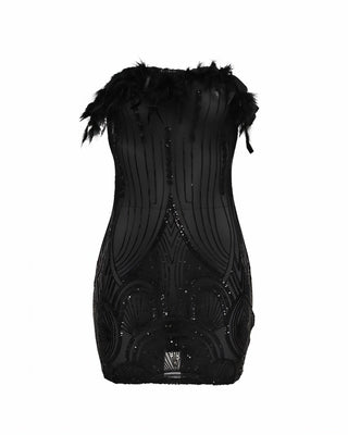 FERA Feather Trim Sequin Mini Dress-Meeba &amp; Mae