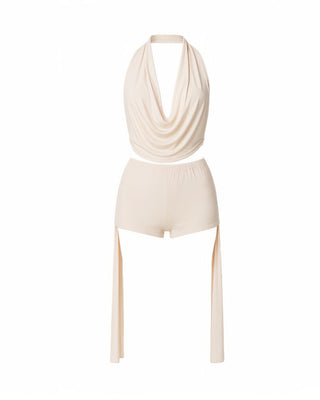 AVERILL Halter Top & Side Draped Shorts Set-Meeba &amp; Mae