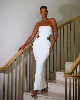 LILLIA Tube Top Slit Backless Maxi Dress-Meeba &amp; Mae