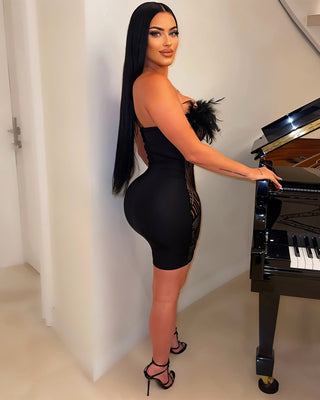 FERA Feather Trim Sequin Mini Dress-Meeba &amp; Mae