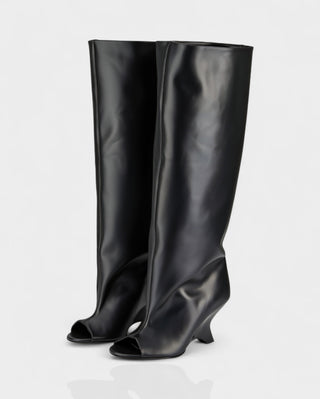 HELIRA Peep Toe Wedge Knee High Boots