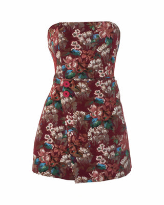 PRISCILLA Floral Brocade Strapless Mini Dress-Meeba &amp; Mae
