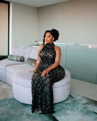 HOPE High Neck Tear Drop Rhinestone Maxi Dress-Meeba &amp; Mae