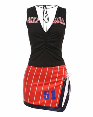 CERISSE Sporty Graphic Print Top & Side Lace-Up Skirt Set-Meeba &amp; Mae
