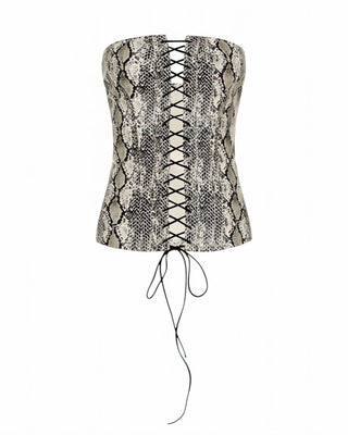ANDRA Serpent Print Lace-Up Corset Top-Meeba &amp; Mae