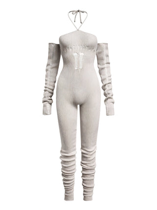 PALOMA Halter Neck Tie Knit Jumpsuit-Meeba &amp; Mae