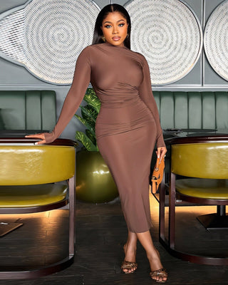 KAIA Hip-wrapped Round Neck Maxi Dress-Meeba &amp; Mae