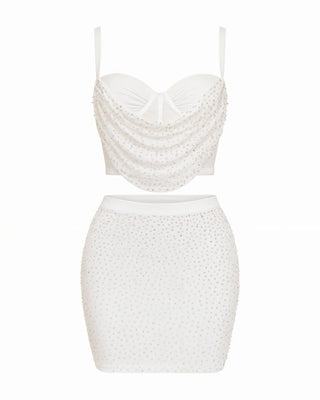 EVANIE Diamond & Pearl Embellished Crop Top & Skirt Set-Meeba &amp; Mae