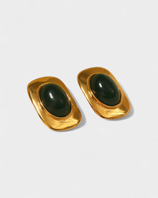 REYANA Green Stone Gold Stud Earrings
