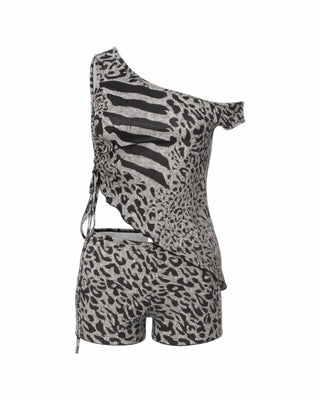 ZAYANA Zebra Print Off-shoulder Top & Shorts Set-Meeba &amp; Mae