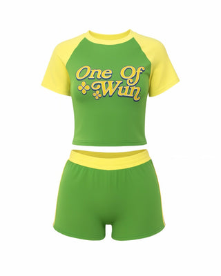 NIEVES Graphic Tee & Contrast High Waist Shorts Set-Meeba &amp; Mae